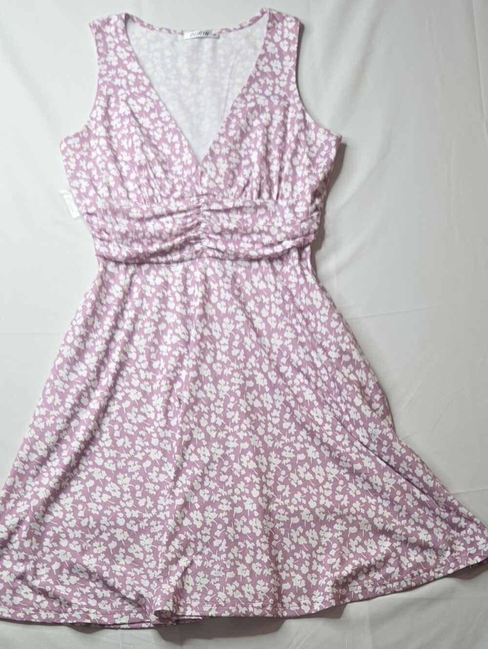 OURIN Pink Floral V-Neck Ruched Sundress with Pockets Size M EUC